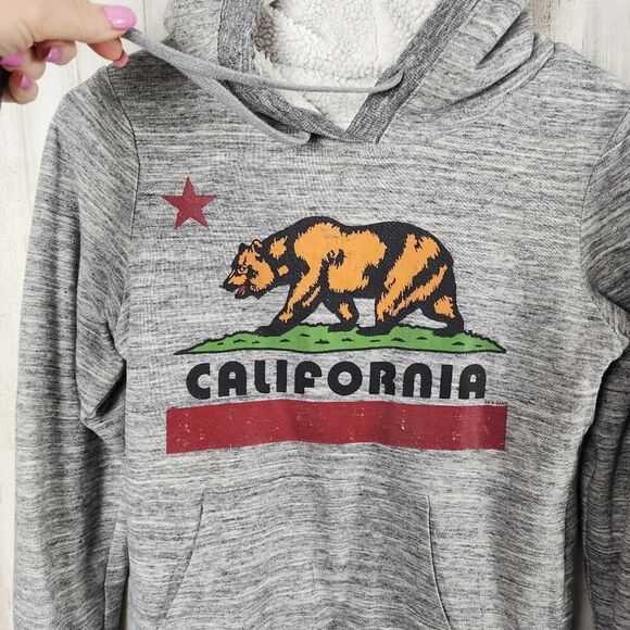 California Graphic Sherpa Lined Hoodie Gray Size Medium - Picture 4 of 10